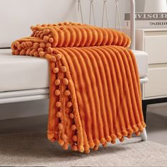 PRICES MAY VARY. 【Pompom & Strip Design】- Flannel fabric with pompoms fringe around the blanket, different color and white stripe pattern with 3D touching offers you amazing senses of softness. The fabulous color revives this blanket with an elegant appearance to complement your room a chic feeling. 【Soft & Lightweight】- The throw we offered is designed to be simple but elegant, this plush throw is super soft, durable, warm and lightweight. Fleece bed blanket brings you more breathable and light Microfiber Blanket, Twin Blanket, Knit Throw Blanket, Couch Throws, 3d Texture, Cozy Throws, Fall Decorations, Blanket Throw, Knitted Throws