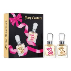 Viva La Juicy Mini + Gold Couture Mini 2 Piece Set - VIVA LA JUICY & GOLD COUTURE MINI SETIncludesViva La Juicy Mini Eau De Parfum Spray (0.17 oz)Viva La Juicy Gold Couture Mini Eau De Parfum Spray (0.17 oz)Key NotesViva La Juicy Key Notes: Bright Mandarin, Fluffy Gardenia, Creamy CaramelViva La Juicy Gold Couture Key Notes: Luscious Berries, Jasmine, Vanilla CreamFragrance FamilyViva La Juicy: Amber Floral GourmandViva La Juicy Gold Couture: True Amber Gourmand - Viva La Juicy Mini + Gold Coutu Viva La Juicy Gold Couture, Juicy Gold Couture, Gold Couture, Juicy Couture Perfume, Couture Perfume, Key Notes, Perfume Set, Mini Gold, Beauty Event