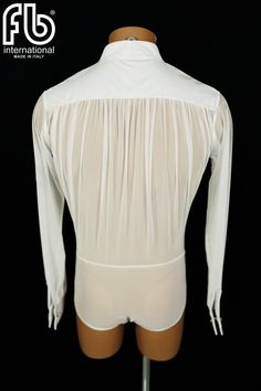 a mannequin torso with white sheer fabric on it's chest and long sleeves