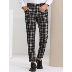 With the fashionable plaid-pattern design, the dress pants give you a different business style. These plaid pants are made of soft fabric which is smooth and easy to care for daily. Besides, they are designed with an elastic waist, bringing you a comfortable wearing experience. Pair the plaid dress pants with your shirts, polo shirts, or blazers for a smart casual style. Elegant Plaid Business Casual Pants, Elegant Plaid Pants For Business Casual, Elegant Tailored Plaid Bottoms, Elegant Plaid Pants For Office, Plaid Bottoms For Business In Fall, Tailored Plaid Trousers, Plaid Business Pants With Welt Pockets, Plaid Pants With Welt Pockets For Business, Elegant Plaid Pants For Business