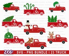 red truck with christmas trees and reindeers on the back, svg file for cricut