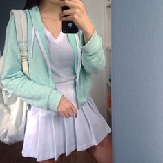 kotone.wi @kotone.wi There are so many...Instagram photo | Pastel Mint Green American Apparel White Tennis Skirt White Tennis Skirt, Estilo Indie, Girly Fashion, American Apparel, Asian Fashion, Well Dressed, Fashion Sense, Alternative Fashion, Outfits For Teens