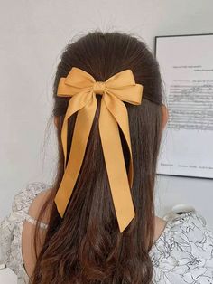 Mostaza Amarilla  Collar  Poliéster   Embellished Summer Haircuts, Satin Ribbon Bow, Haircuts For Wavy Hair, Hair Ribbons, Yellow Ribbon