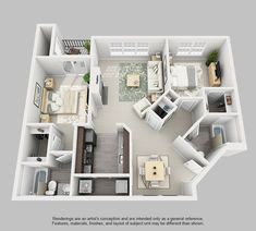 the floor plan of a two bedroom apartment with an attached kitchen and living room area