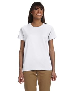 Ladies' Ultra Cotton® 6 oz. T-Shirt - WHITE - XS | Gildan Women's Ultra Cotton US T-Shirt in White Size XS Womens Basic Tops, Humanitarian Aid, T Shirt Womens, Corporate Outfits, Blank T Shirts, Active Living, Women Tshirt, Greek Clothing, Sleeves (women)