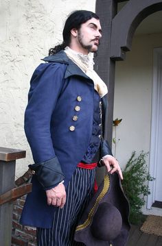 Royal Blue Linen and Black Swallowtai Steampunk Pirate Wedding Jacket,  Vests, Trousers, Spats Ensem Fitted Blue Outerwear For Costume, Fitted Outerwear With Epaulettes For Costume, A Hunting We Will Go, Black Swallowtail, Pirate Wedding, Antique Pattern, Steampunk Pirate, Wedding Jacket, Frock Coat