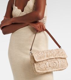 Staud Rectangular Shoulder Bag With Removable Pouch, Staud Rectangular Shoulder Bag With Detachable Strap, Beige Crochet Bag With Woven Leather Top Handle, Beige Crochet Top Handle Bag With Woven Leather, Luxury Staud Shoulder Bag For Travel, Chic Beige Crochet Bag With Woven Leather, Chic Beige Crochet Bag With Woven Leather Details, Staud Rectangular Shoulder Bag With Leather Handles, Elegant Beige Crochet Bag With Woven Leather