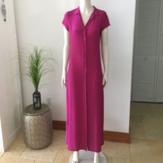 Nwot Fuscia Silk Maxi Shirt Dress, Small 100% Silk Length From Shoulder: 55 Inches Buttons All The Way Down Side Slits Retails For $229 Maxi Shirts, Silk Maxi, Maxi Shirt Dress, Way Down, All The Way, Dresser, The Way, Shirt Dress, Maxi Dress