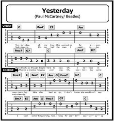 sheet music with the words, yesterday paul mccarness / beatles on it