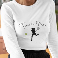 Welcome to our shop! Here's a custom shirt that Tennis Mom's will wear with pride. This soft-style long sleeve shirt is so comfy!  This tee is 100% cotton for solid colors. Heather colors and sports grey include polyester. Product Information: Bella+Canvas 3501 Unisex Jersey Long Sleeve Tee: 100% Cotton (Solid Colors) Side Seams Ribbed knit collar with seam CARE INSTRUCTIONS: Turn shirt inside out. Machine wash cold. Tumble dry on low setting. Do not bleach. Do not iron directly on design. SHIPPING: Incorrect Address - If an incorrect address is provided, the shipment will be returned to our facility. You will be responsible for reshipment costs once we have confirmed an updated address with you. POLICIES: Due to the custom nature of our designs, returns, and exchanges are not accepted. Pl Casual Long Sleeve T-shirt With Custom Print, Long Sleeve Shirt With Sublimation Print, Relaxed Fit, Long Sleeve Shirt With Sublimation Print And Relaxed Fit, Custom Print Long Sleeve Relaxed Fit Shirt, Relaxed Fit Long Sleeve Shirt With Sublimation Print, Relaxed Fit Long Sleeve Shirt With Custom Print, Sporty Cotton Tops With Custom Print, Fitted Long Sleeve Shirt With Custom Print, Long Sleeve T-shirt With Sublimation Print