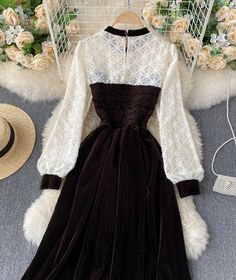 Cute A line stitching dress Fabric: corduroy Color: black,coffee Size(cm): free size S length 105 bust 80-114 waist 60-106 sleeve length 60 For more pictures of the dress, please contact us, thank you. Black Velvet A-line Dress, Knee-length Spliced Dresses For Winter, Knee-length Winter Dresses With Splicing, Winter Knee-length Spliced Dress, Black Velvet Long Sleeve Winter Dress, Spring Long Sleeve Velvet Dress, Spring Velvet Long Sleeve Dress, Elegant Black Patchwork Midi Dress, Elegant Black Midi Dress With Patchwork