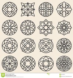 a set of nine circular geometric designs