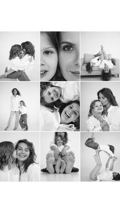 black and white photo collage with multiple images of women hugging each other, smiling