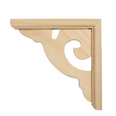 an unfinished wooden shelf bracket on a white background