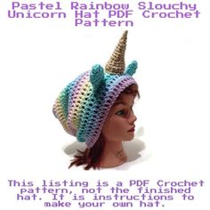 Crochet Unicorn Hat Pattern, Slouchy Unicorn Hat Pattern, Unicorn Crochet Pattern, DIY Halloween Cos Unicorn Hat Crochet, Unicorn Hat Pattern, Unicorn Cosplay, Unicorn Crochet Pattern, Crochet Unicorn Hat, Unicorn Ears, Unicorn Crochet, Unicorn Hat, Unicorn Fashion