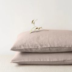 two pillows on top of each other with a plant growing out of the pillow case