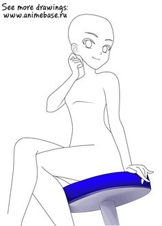 a drawing of a woman sitting on top of a blue chair talking on a cell phone