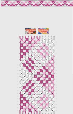 a cross stitch pattern with pink and white circles on it, as well as the number six