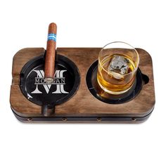 Personalized Single Barrel Cigar Ashtray And Whiskey Coaster- Morgan Design by Wine Enthusiast Wooden Ashtray Ideas, Wooden Ashtray, Barrel Ideas, Aged Whiskey, Whiskey Barrels, Cnc Ideas, Metal Wine Rack, Coaster Crafts, Metal Barrel