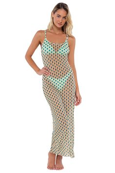 Inspired by the best maxi dresses of the 90s, the Jacinta will take you from the beach to a night out on the town. Put together an iconic outfit easily and throw this super soft mesh dress over your bikini. Slim Fit: Minimal silhouette for a sleek and curvy fit. Sheer: This flexible outfit features a luxurious, lightweight fabric. Full Coverage: Wear over your favorite bikini for a stunning upgrade. Fabric Content: 95% Polyester, 5% Spandex Fitted One-piece Summer Maxi Dress, Mesh Party Swimwear For Spring, Spring Party Mesh Swimwear, Fitted One-piece Maxi Dress For Vacation, Fitted Long Beach Dress For Beach Party, Fitted Beachwear Maxi Dress For Beach, Beachy Fitted Maxi Dress For Summer, Fitted Summer Maxi Dress For Beach Party, Fitted Beachy Maxi Dress For Beach