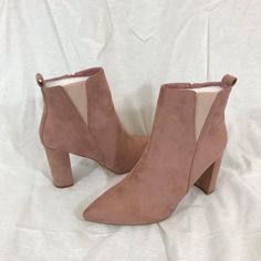 Allegra K Booties Block Heel Dust Pink Boots Dust Pink Size 9 New Sh-55 Pink Round Toe Booties For Fall, Pink Pointed Toe Booties For Fall, Pink Ankle-high Booties For Fall, Pink Ankle Booties For Fall, Dust Pink, Pink Boots, Block Heels, Bootie Boots, Ankle Boots