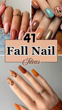 Oct Nail Designs, Mail Designs Simple, Fall Season Nail Designs, Fall Glitter Nail Designs, Autumn Nails Inspiration, Fall Nail Art Designs Autumn, Autumn Leaf Nails, Fall Leaf Nail Designs, Pretty Fall Nails