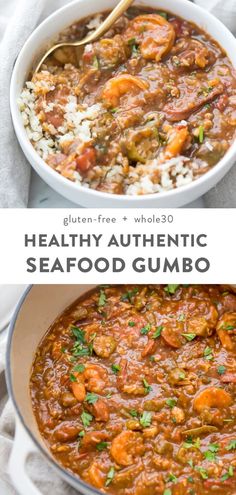 two bowls filled with healthy authentic seafood gumbo