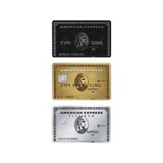 three credit cards with the american express logo on them