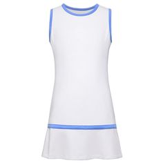 a women's tennis dress with blue trims on the bottom and side panels