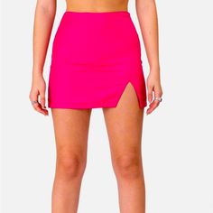 Hot Pink Mini Skirt Front Left Slit Hot Pink Mini Skirt, Hot Pink Skirt, Pink Mini Skirt, Cute Dress Outfits, Pink Skirt, Pink Mini, Short Skirt, Strawberry Shortcake, Bright Pink