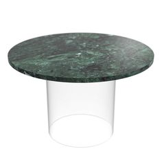 a round table with green marble top and clear acrylic base on an isolated white background