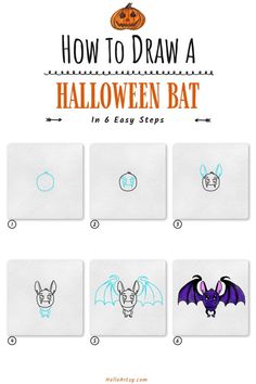 how to draw a halloween bat in 6 easy steps step by step instructions for kids