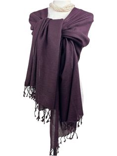 This is a light weight all season wool shawl. This versatile shawl can be used to dress up an outfit for a special evening, as wedding favors, travel wrap or as a neck scarf in the winter. Easy to carry anywhere, perfect for when you need it at a restaurant or at the office in air conditioning or a cool summer evening. Effortlessly give a dress a new look by simply adding this shawl. A must have when you travel! Measures 26"Wide x 74"Long COLOR MATCHING/ACURACY The color is very close however is Purple Pashmina Scarves, Elegant Purple Shawl Scarves, Elegant Purple Shawl Scarf, Purple Pashmina Shawl, Formal Shawl, Bridal Cover Up, Travel Wrap, Purple Mauve, Eggplant Purple