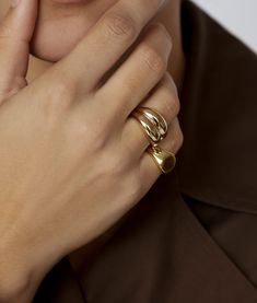 Alex Ring | Gold Dome Ring Modern Gold Brass Signet Ring, Gold-tone Brass Rings With Polished Finish, Luxury Tarnish-resistant Brass Rings, Luxury Gold-tone Brass Rings, Brutalist Hand-cast Gold Jewelry, Jewelry Stack, Ring Stacks, Heel Accessories, Dome Ring