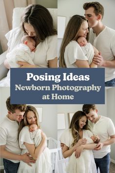 a collage of photos with the words posing ideas newborn photography at home