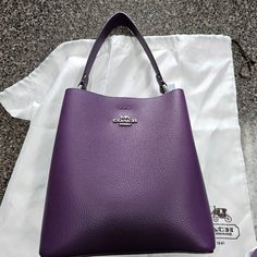 Never Used. Dust Bag And Strap Included. Elegant Formal Bucket Bag With Silver-tone Hardware, Elegant Bucket Satchel For Shopping, Elegant Bucket Bag With Silver-tone Hardware, Elegant Bucket Shoulder Bag With Silver-tone Hardware, Purple Bags With Silver-tone Hardware For Shopping, Elegant Bucket Bag With Silver-tone Hardware And Top Handle, Evening Bags With Silver-tone Hardware In Purple, Luxury Purple Shoulder Bag With Silver-tone Hardware, Classic Purple Top Handle Bag