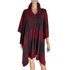 Kimberly C. Poncho One Pocket Red/Black Plaid New Hooded No Arm Holes Osfm Comfy Cozy Snuggly Cuddle Fireplace Fall/Winter Business Casual, Dress Up, Casual Wear. Everyday Wear. Vacation, Fireplace, Holiday, Hugs Me, Winter, Warmth, Soothing, Cuddle. Great For Chilly Offices Comfortable, Easy, Restful, Throw On, Snuggly, Soft, Cozy, Casual, Lounging, Comfort, Snuggle, Cuddle, Athleisure Oversized Red Poncho For Winter, Red Oversized Poncho For Winter, Casual Red Long Sleeve Poncho, Hooded Red Poncho For Fall, Red Hooded Poncho For Fall, Winter Plaid Poncho, Plaid Winter Poncho, Red Winter Cape One Size, Oversized Red Cape For Fall