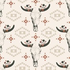 an animal skull with flowers on it's head is shown in this seamless pattern