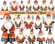 christmas clipart with santa clauss, gnomes and other holiday decorations on white background