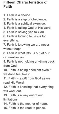 the ten characteristics of faith on a white background