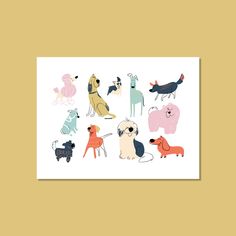 a card with dogs in different colors and sizes