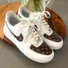 Nike Air Force 1’s. I’m Originally An 8, But Got 7.5 And Fit Perfectly. Brand New, Never Been Worn! Had Someone Hand Paint Them! Nike Luxury Sneakers, Luxury Nike Sneakers With Round Toe, Luxury Nike Round Toe Sneakers, Nike Designer Sneakers With Round Toe, Air Force Louis Vuitton, Louis Vuitton Air Force 1, Louis Vuitton Nike Air Force, Painted Louis Vuitton, Got 7