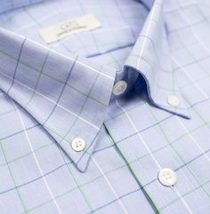 Blue and Green Windowpane Plaid Cotton Dress Shirt with Button-Down Collar by Cooper & Stewart Plaid Cotton Dress Shirt With Spread Collar, Spring Cotton Dress Shirt With Placket, Spring Cotton Dress Shirt With Buttons, Spring Cotton Dress Shirt, Semi-formal Cotton Shirt With Buttons, Summer Cotton Dress Shirt With Button Closure, Spring Cotton Dress Shirt For Semi-formal Occasions, Spring Semi-formal Cotton Dress Shirt, Spring Semi-formal Cotton Shirt