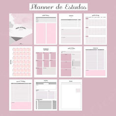 a pink and white planner with the words planner de estudios written on it