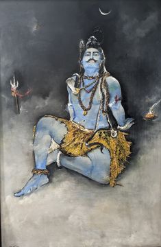 a painting of a man sitting on the ground