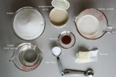 ingredients to make an ice cream dessert displayed on table