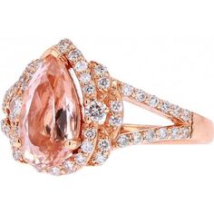 14K Rose Gold Morganite Split Band Ring - 1.50 Carat Morganite, 0.50 Carat Diamonds Formal Morganite Diamond Ring With Brilliant Cut, Formal Morganite Diamond Ring In Fine Jewelry Style, Formal Morganite Diamond Ring Fine Jewelry, Formal Morganite Diamond Ring, Luxury Morganite Diamond Ring With Prong Setting, Luxury Morganite Diamond Ring With Halo Setting, Fine Jewelry Morganite Diamond Ring In Rose Gold, Fine Jewelry Rose Gold Morganite Diamond Ring, Exquisite Morganite Rose Gold Rings