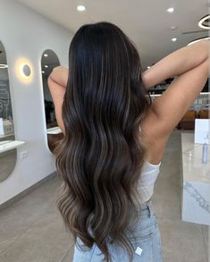 Balayage Highlights On Dark Hair, Brown Balayage Highlights, Balyage Long Hair, Sunkissed Hair Brunette, Dark Brown Hair Balayage, Highlights On Dark Hair, Sunkissed Hair, Dark Brunette Hair