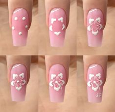 Hibiscus Flower Nails Step By Step, How To Hibiscus Nail Art, How To Make A Hibiscus Flower On Nails, Nails Design Beginner, Easy Hibiscus Nail Art, How To Do Hawaiian Flowers On Nails, Hawaiian Flower Nails Tutorial, Beginner Nail Inspo Acrylic, Hibiscus Flower Nail Art Tutorial