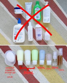 the contents of a hand sanitizer are shown in two separate pictures, and labeled with an x